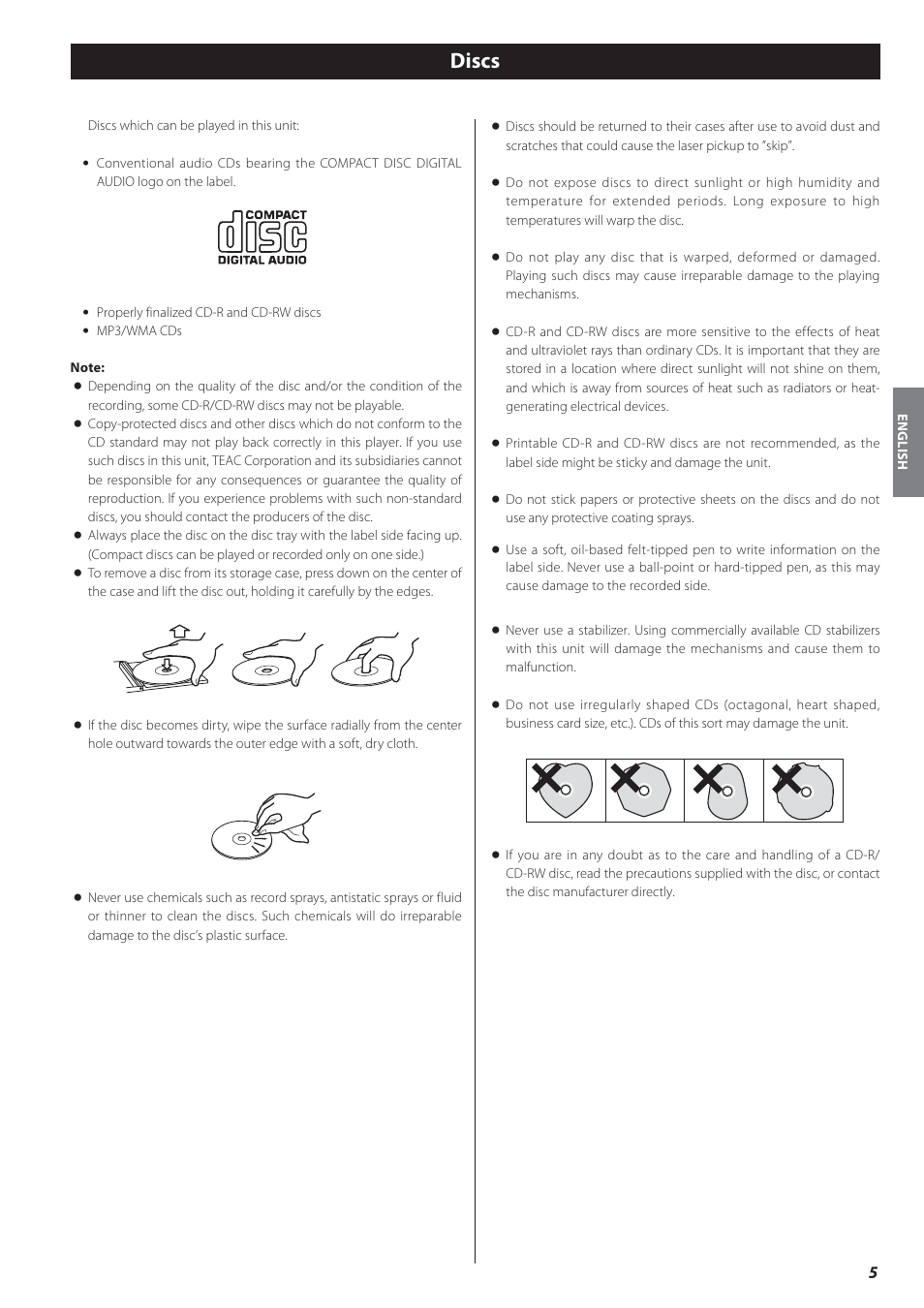 Discs | Teac CD-P650 User Manual | Page 5 / 76