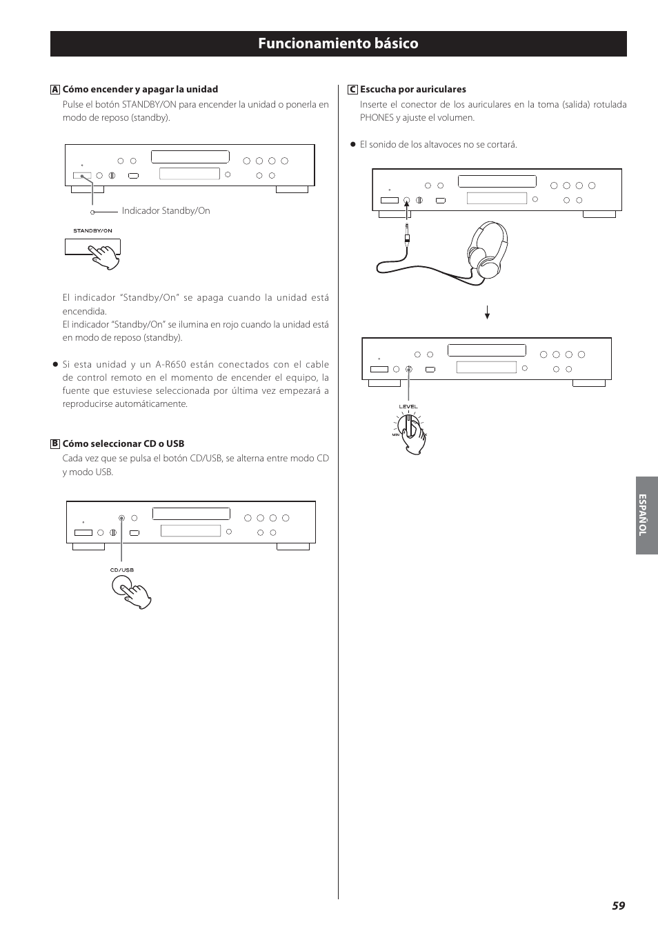 Funcionamiento básico | Teac CD-P650 User Manual | Page 59 / 76