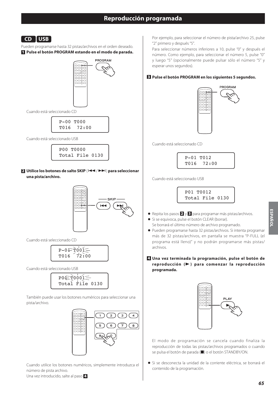 Reproducción programada | Teac CD-P650 User Manual | Page 65 / 76