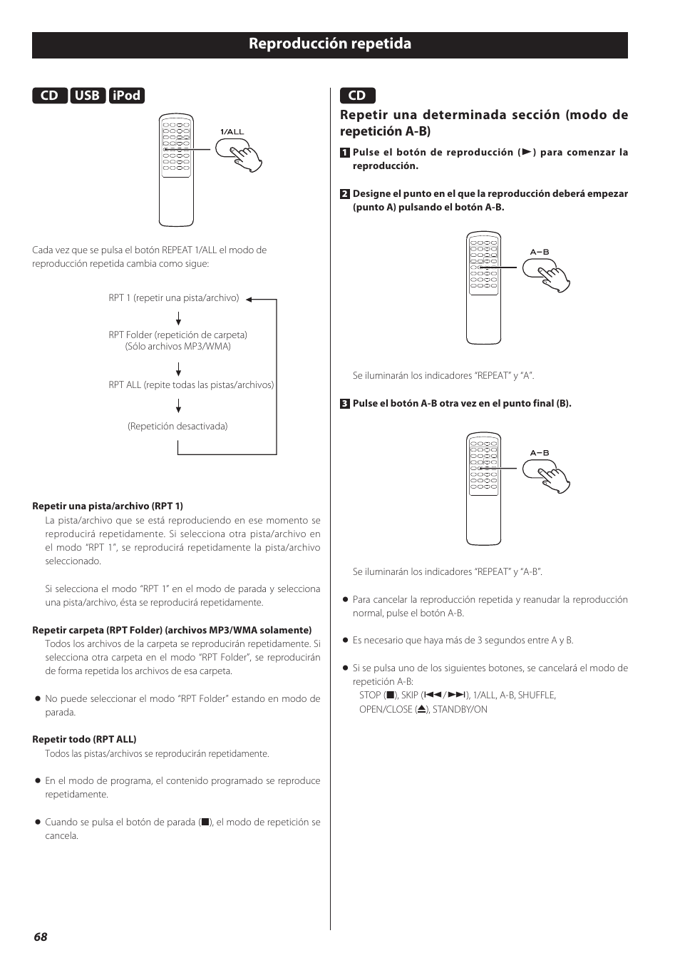 Reproducción repetida, Ipod | Teac CD-P650 User Manual | Page 68 / 76
