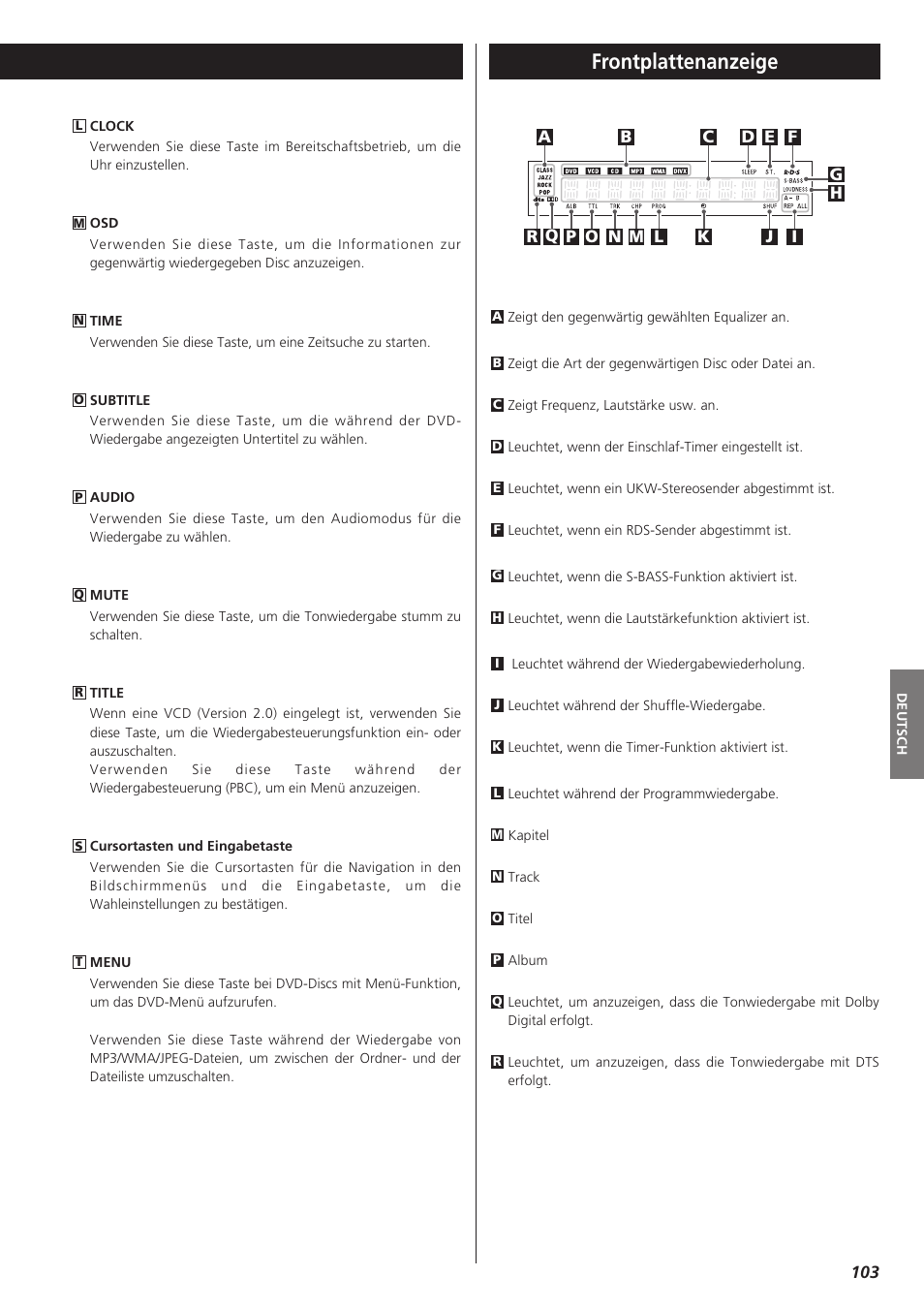 Frontplattenanzeige | Teac DR-H300 User Manual | Page 103 / 136