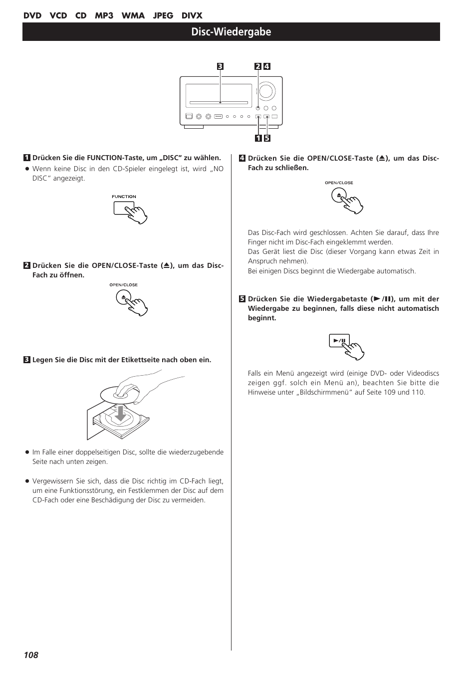 Disc-wiedergabe | Teac DR-H300 User Manual | Page 108 / 136