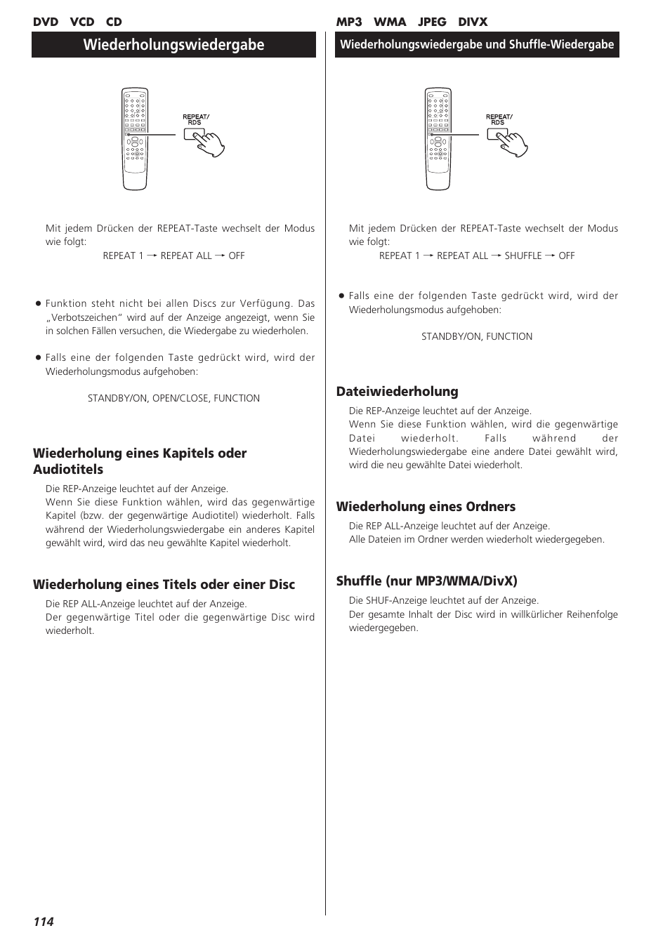 Wiederholungswiedergabe | Teac DR-H300 User Manual | Page 114 / 136