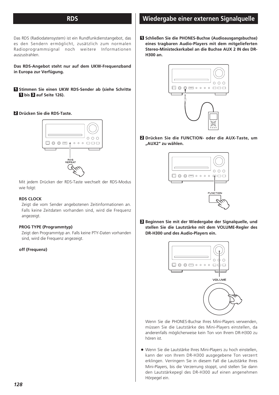Rds wiedergabe einer externen signalquelle | Teac DR-H300 User Manual | Page 128 / 136