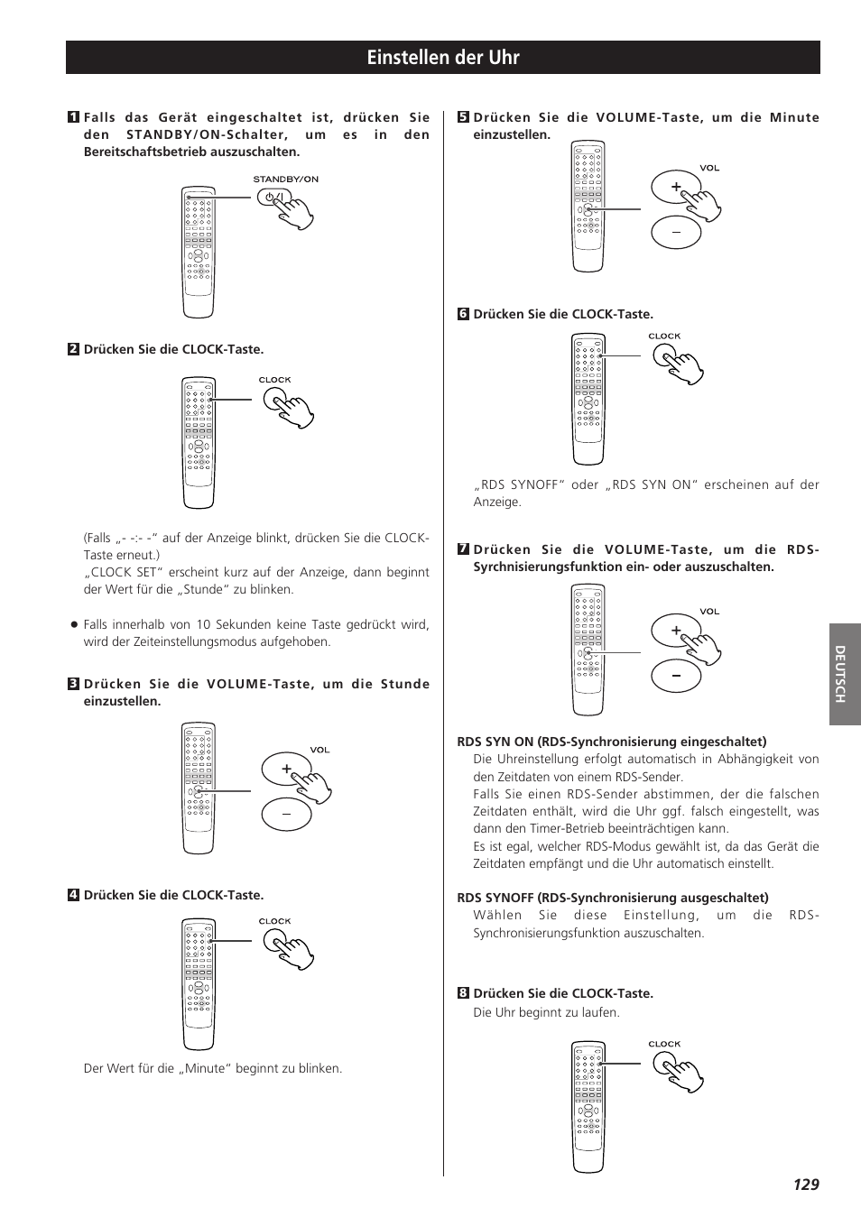 Einstellen der uhr | Teac DR-H300 User Manual | Page 129 / 136
