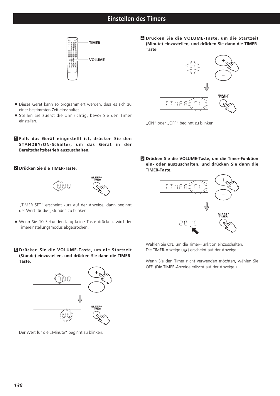 Einstellen des timers | Teac DR-H300 User Manual | Page 130 / 136