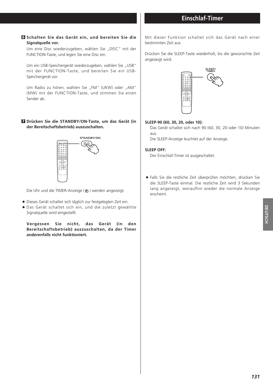 Einschlaf-timer | Teac DR-H300 User Manual | Page 131 / 136