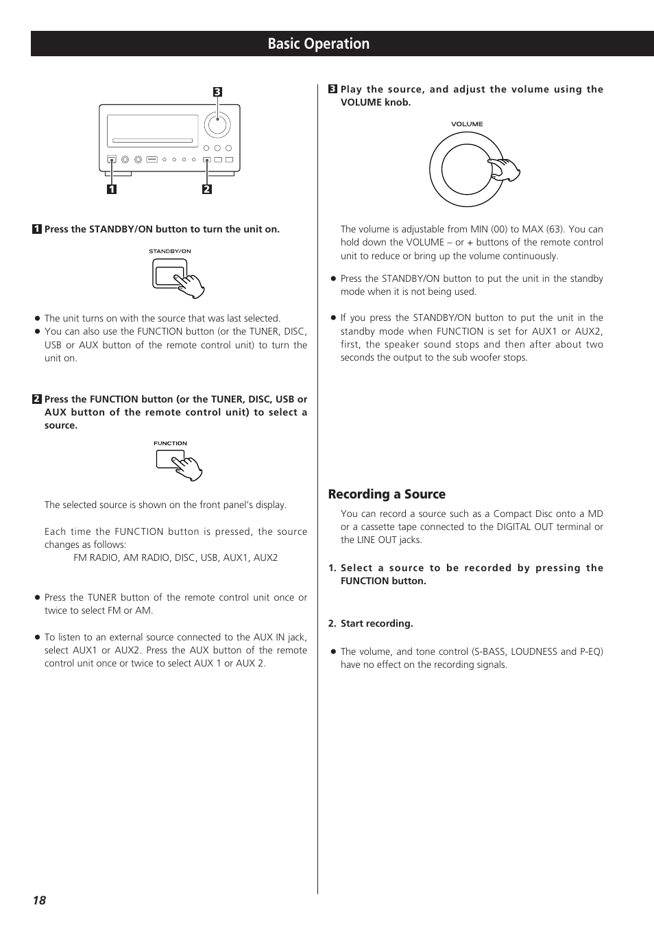 Basic operation, Recording a source | Teac DR-H300 User Manual | Page 18 / 136