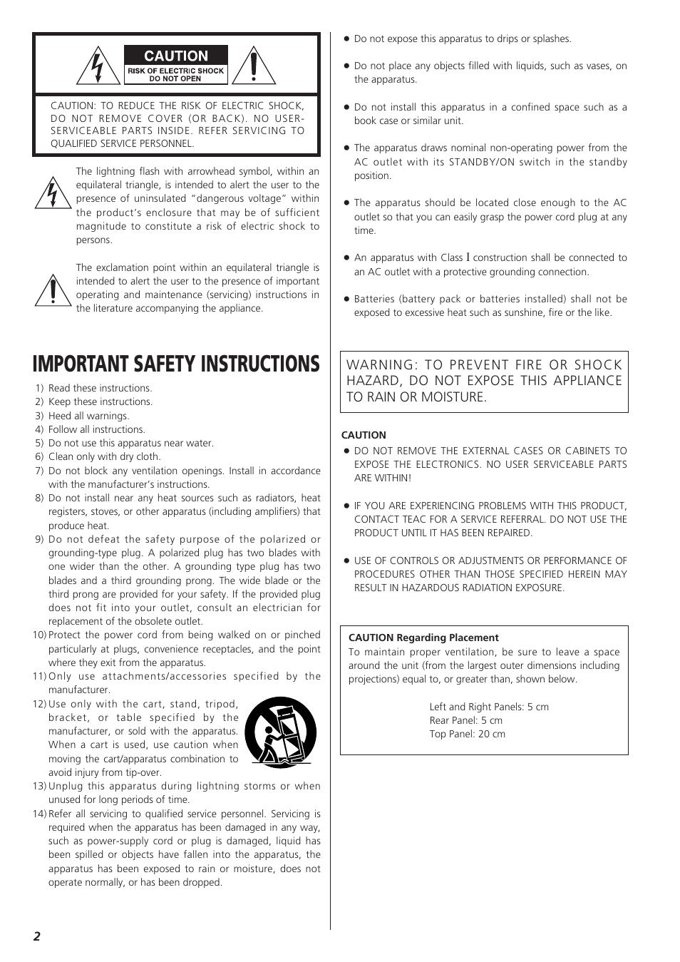 Important safety instructions | Teac DR-H300 User Manual | Page 2 / 136