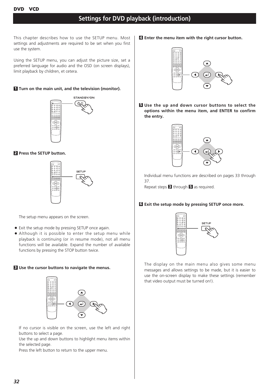 Settings for dvd playback (introduction) | Teac DR-H300 User Manual | Page 32 / 136