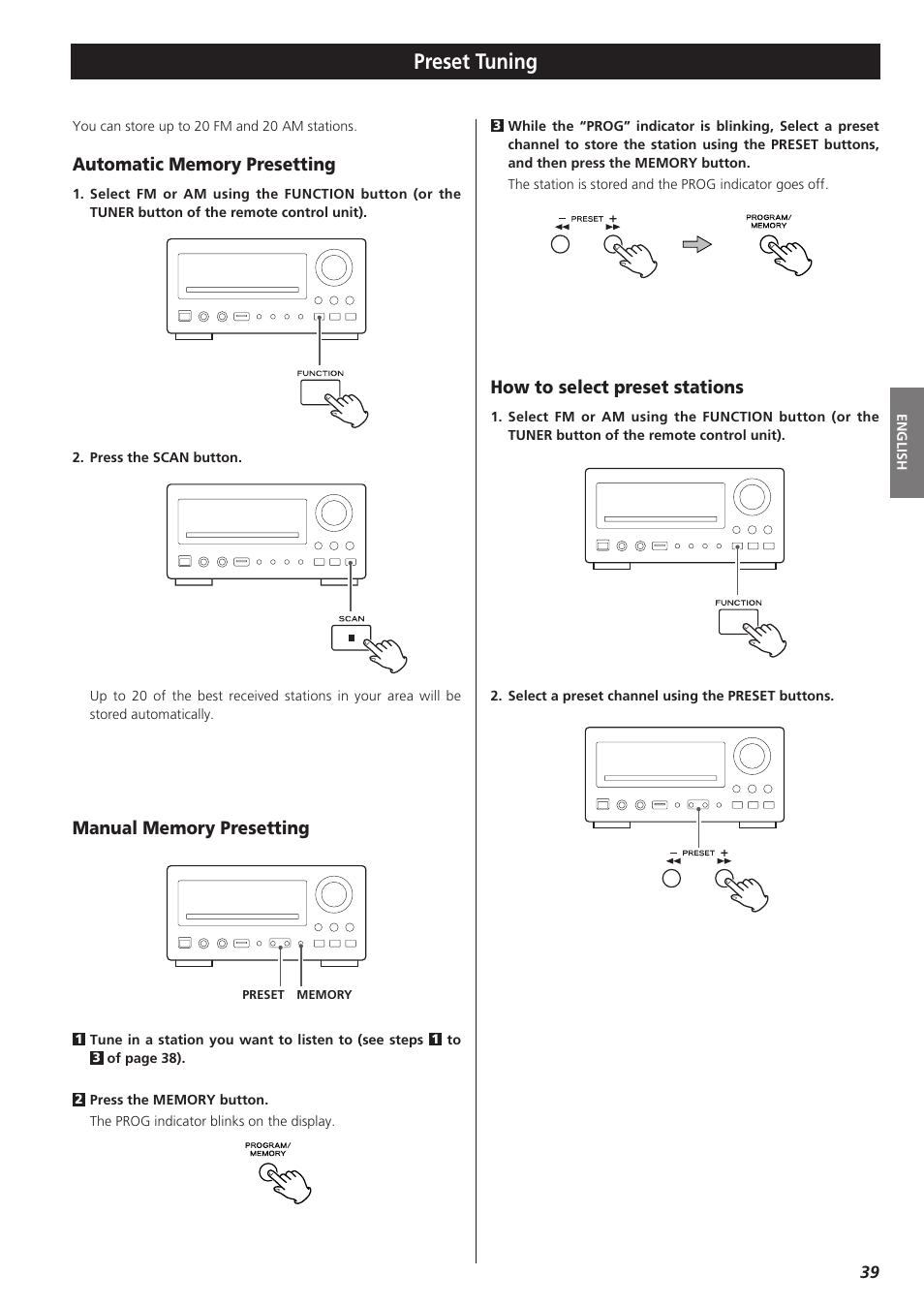Preset tuning, How to select preset stations | Teac DR-H300 User Manual | Page 39 / 136