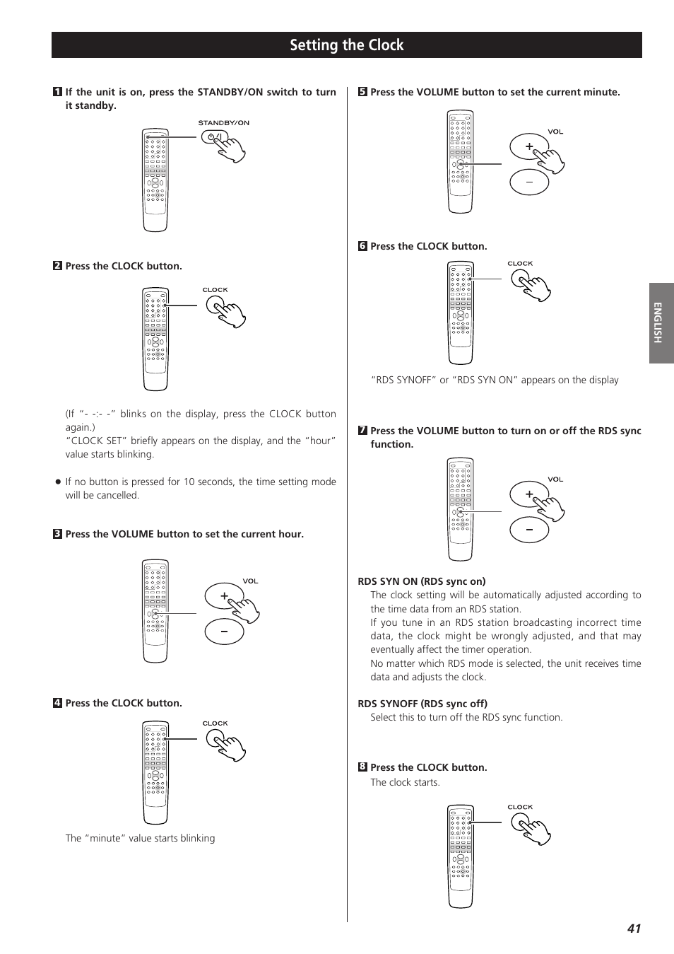 Setting the clock | Teac DR-H300 User Manual | Page 41 / 136