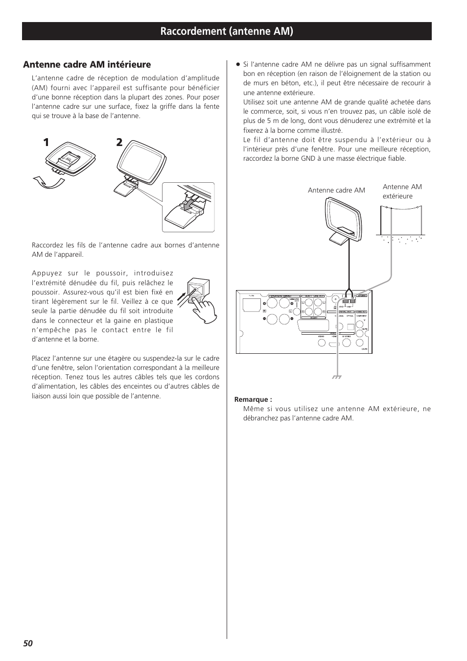 Raccordement (antenne am), Antenne cadre am intérieure | Teac DR-H300 User Manual | Page 50 / 136