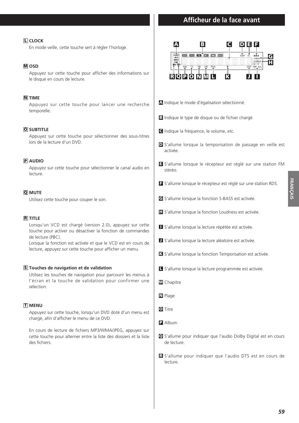 Afficheur de la face avant | Teac DR-H300 User Manual | Page 59 / 136