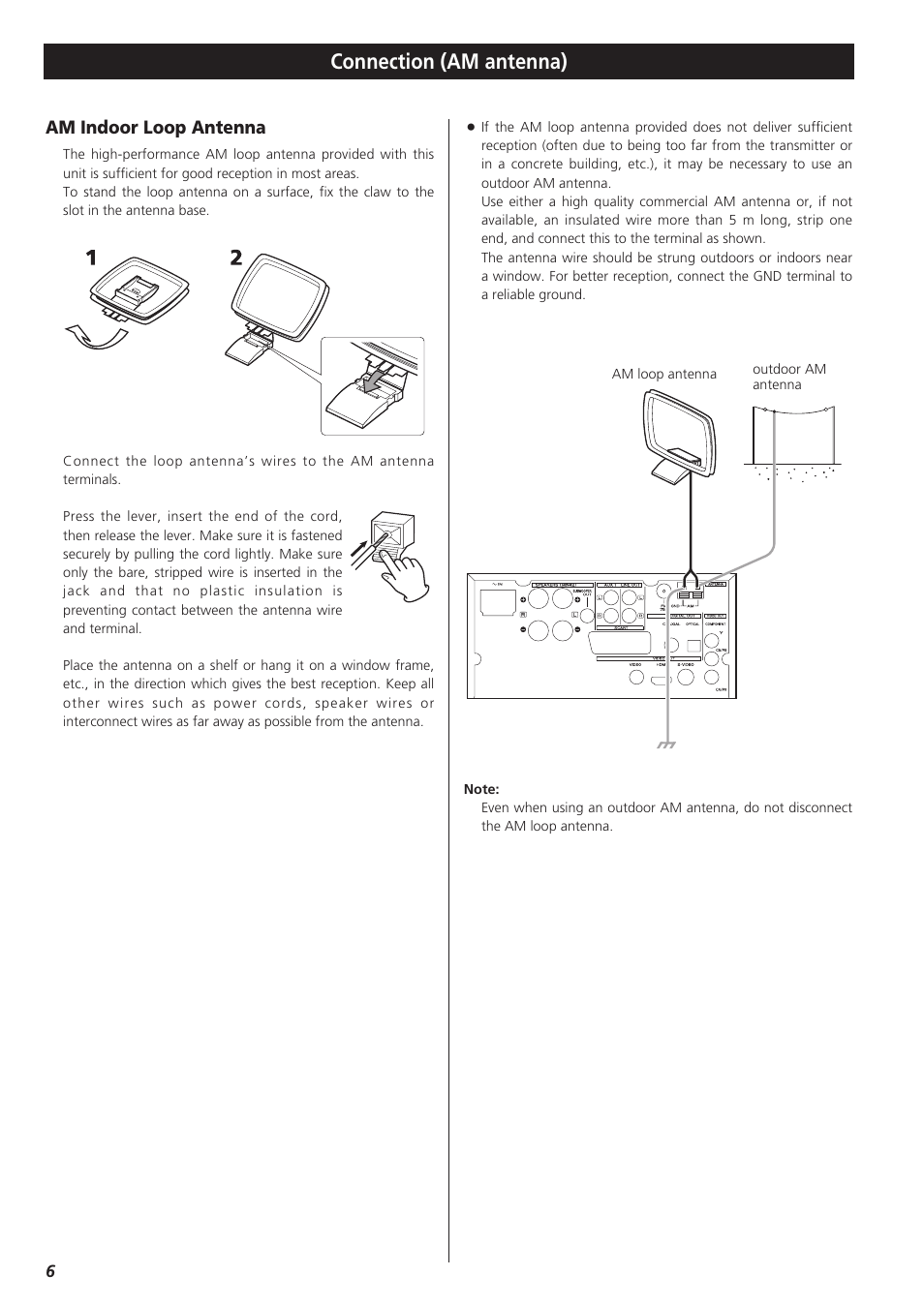 Connection (am antenna), Am indoor loop antenna | Teac DR-H300 User Manual | Page 6 / 136