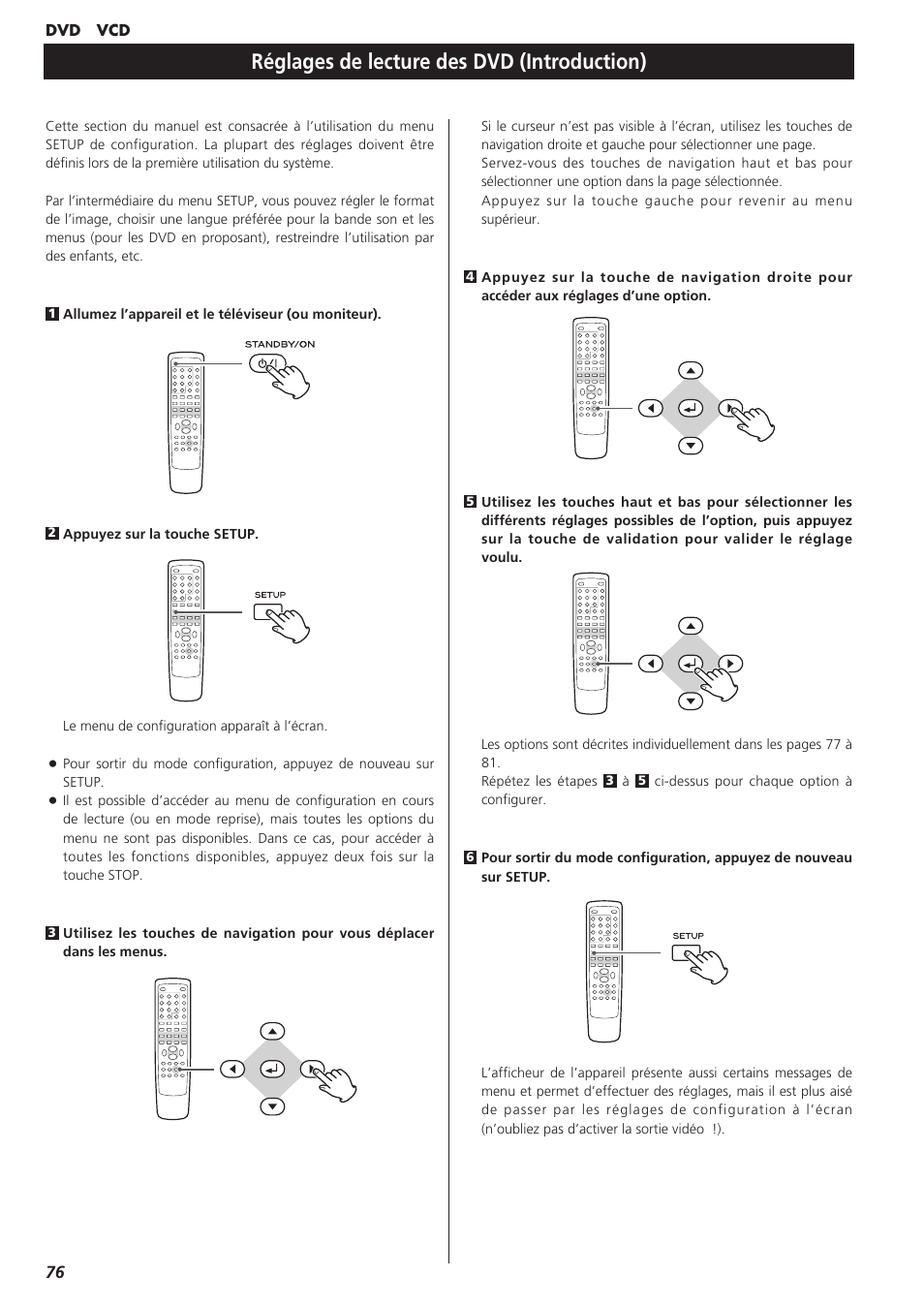 Réglages de lecture des dvd (introduction) | Teac DR-H300 User Manual | Page 76 / 136