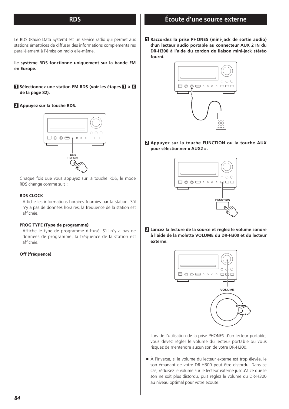 Rds écoute d’une source externe | Teac DR-H300 User Manual | Page 84 / 136