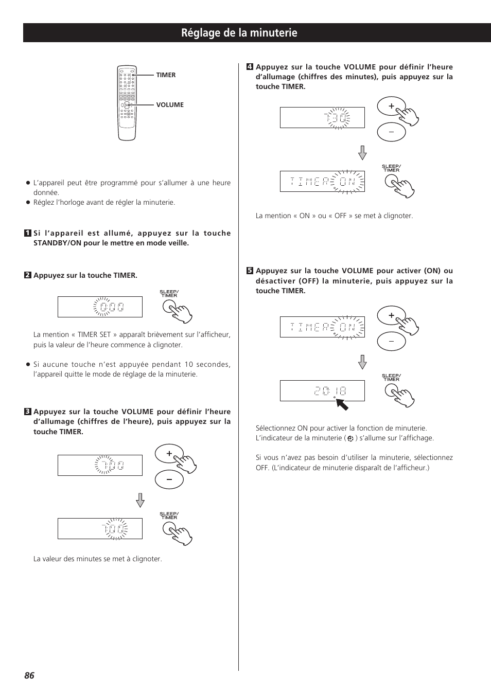 Réglage de la minuterie | Teac DR-H300 User Manual | Page 86 / 136