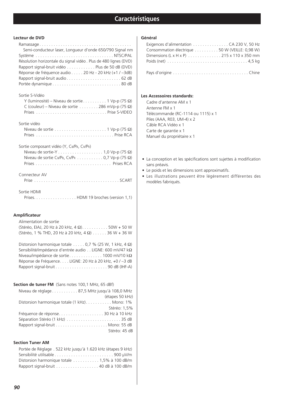 Caractéristiques | Teac DR-H300 User Manual | Page 90 / 136