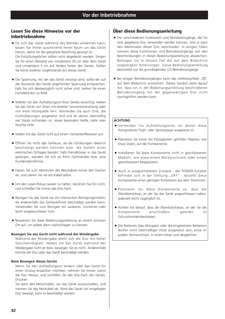 Vor der inbetriebnahme, Lesen sie diese hinweise vor der inbetriebnahme, Über diese bedienungsanleitung | Teac DR-H300 User Manual | Page 92 / 136