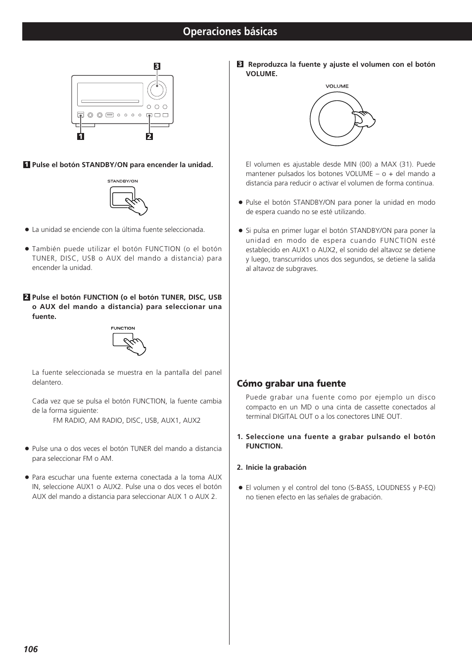 Operaciones básicas, Cómo grabar una fuente | Teac DVD Receiver DR-H300 User Manual | Page 106 / 136