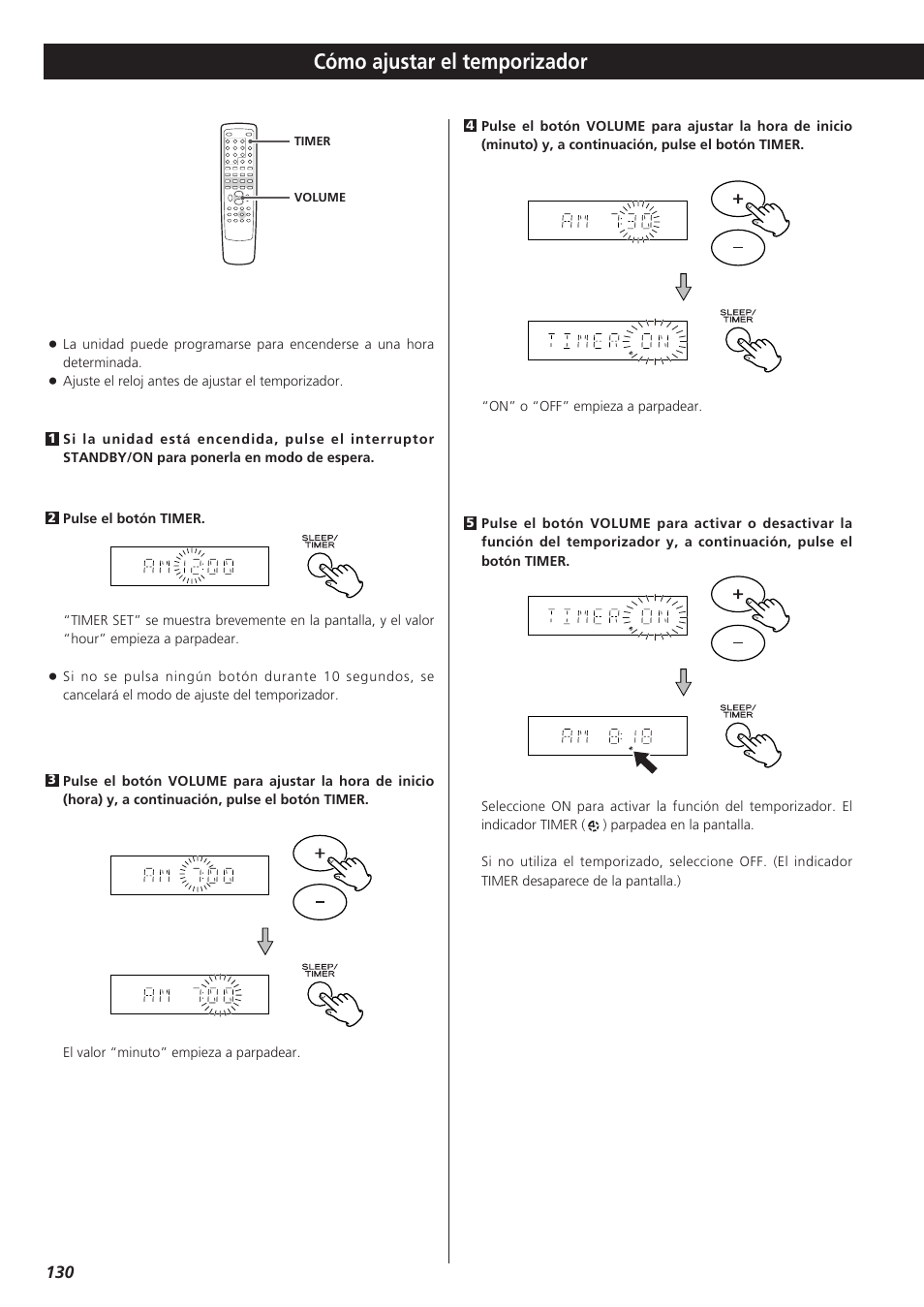 Cómo ajustar el temporizador | Teac DVD Receiver DR-H300 User Manual | Page 130 / 136