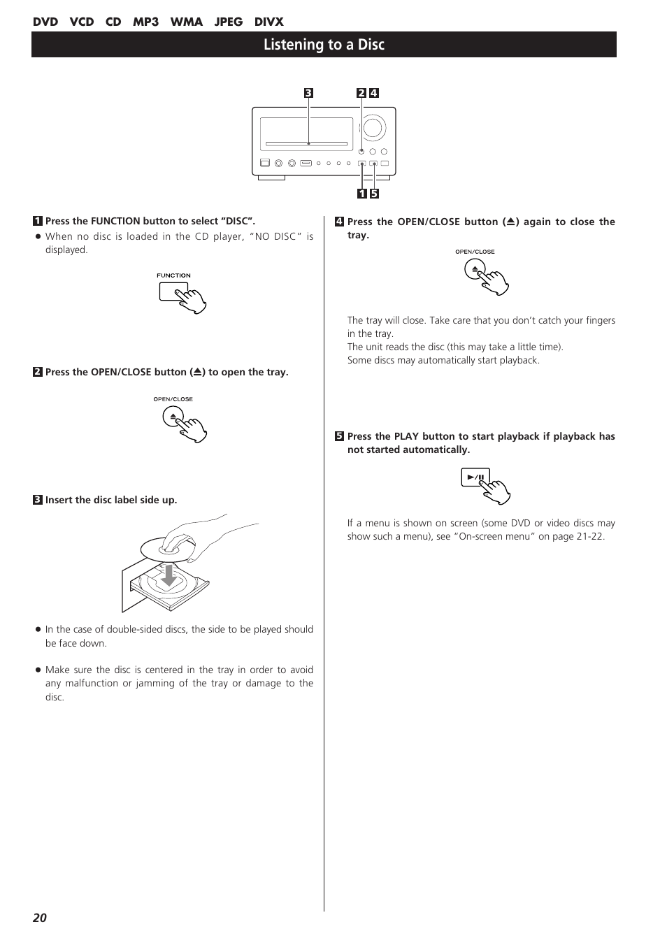 Listening to a disc | Teac DVD Receiver DR-H300 User Manual | Page 20 / 136