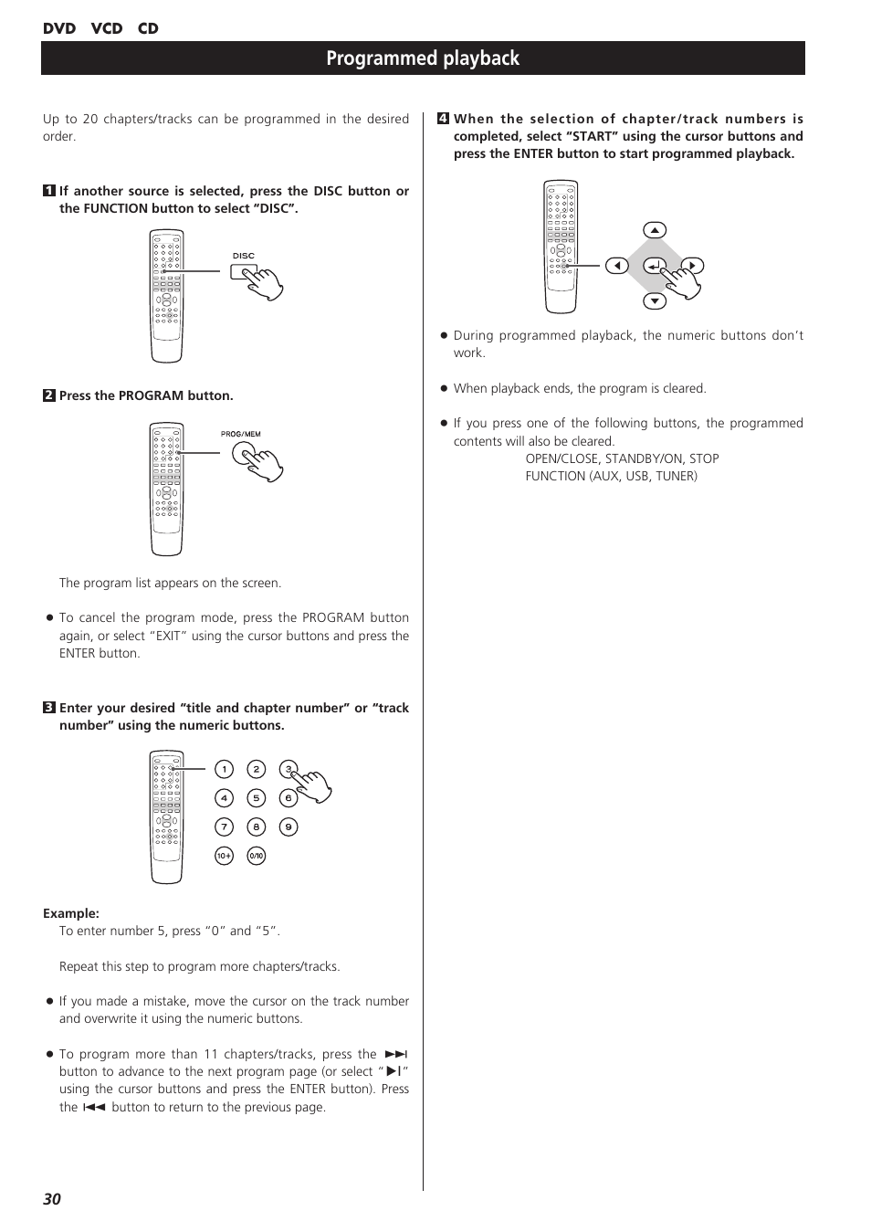 Programmed playback | Teac DVD Receiver DR-H300 User Manual | Page 30 / 136