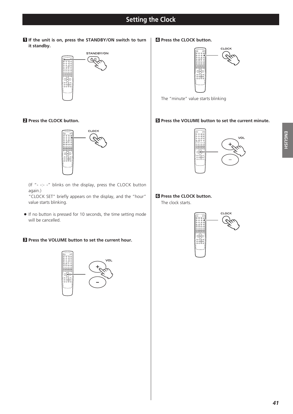 Setting the clock | Teac DVD Receiver DR-H300 User Manual | Page 41 / 136