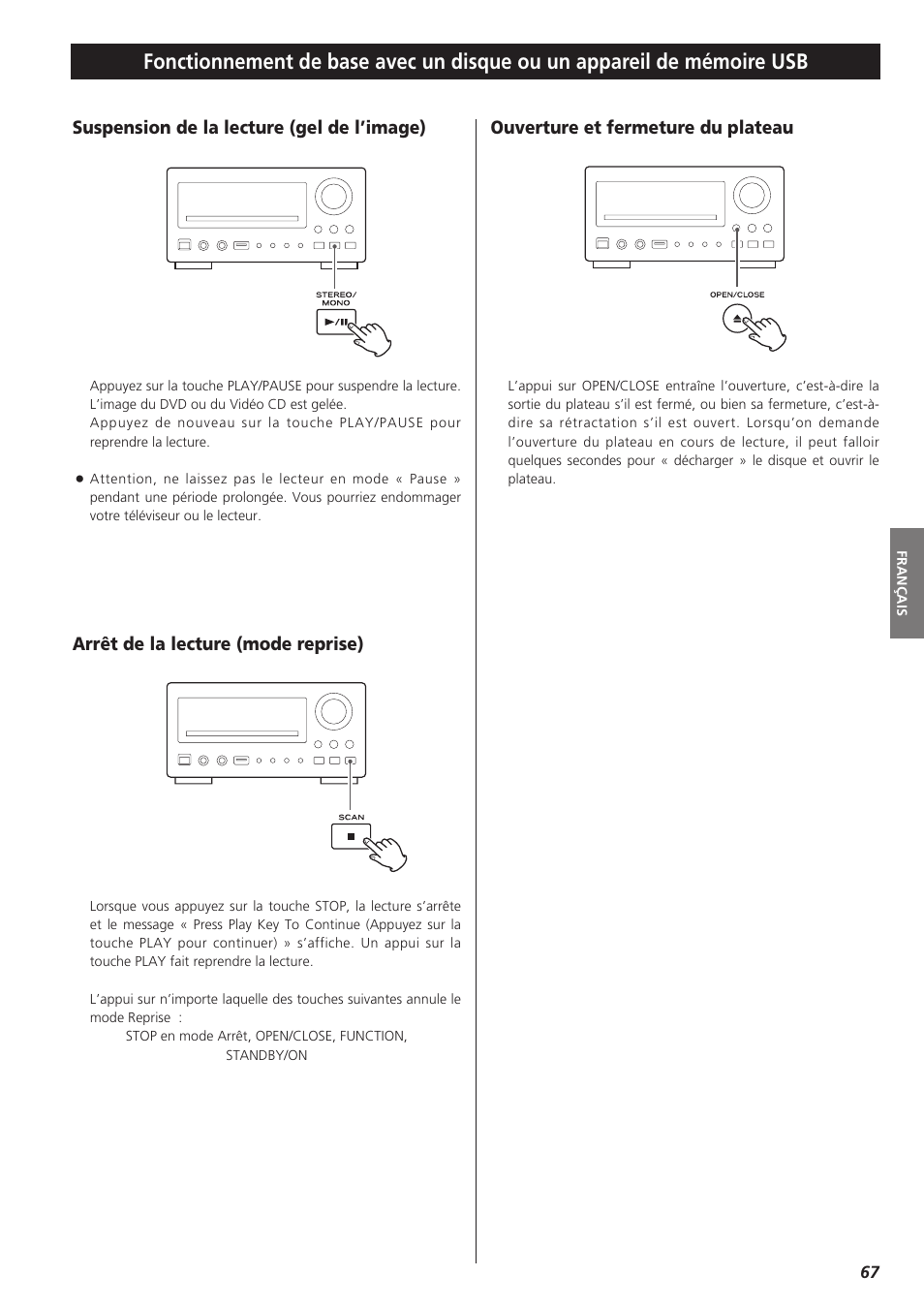 Fonctionnement de base avec un disque | Teac DVD Receiver DR-H300 User Manual | Page 67 / 136