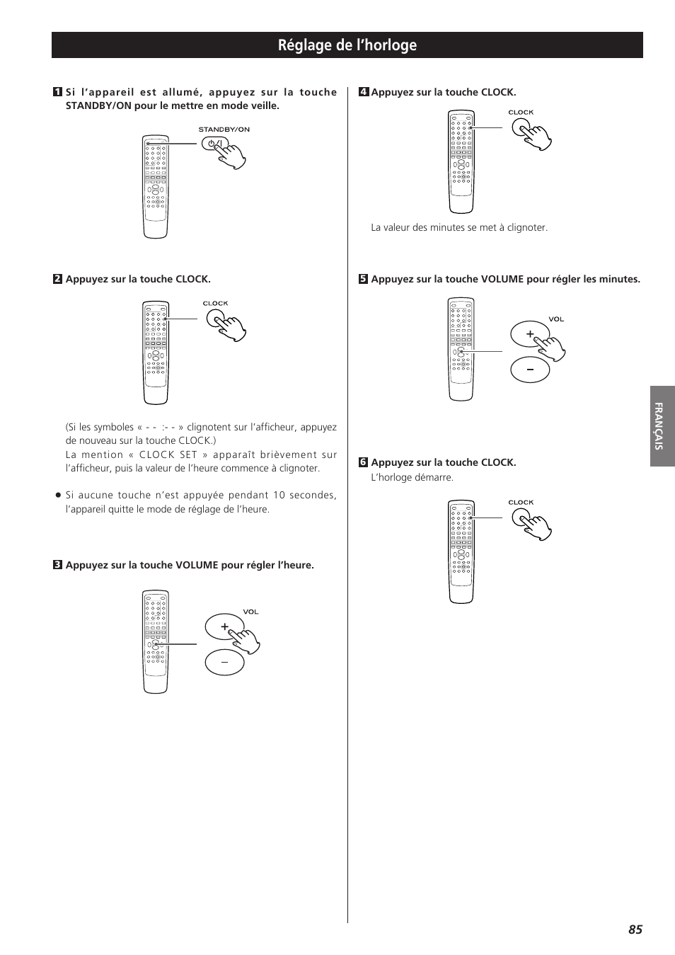 Réglage de l’horloge | Teac DVD Receiver DR-H300 User Manual | Page 85 / 136