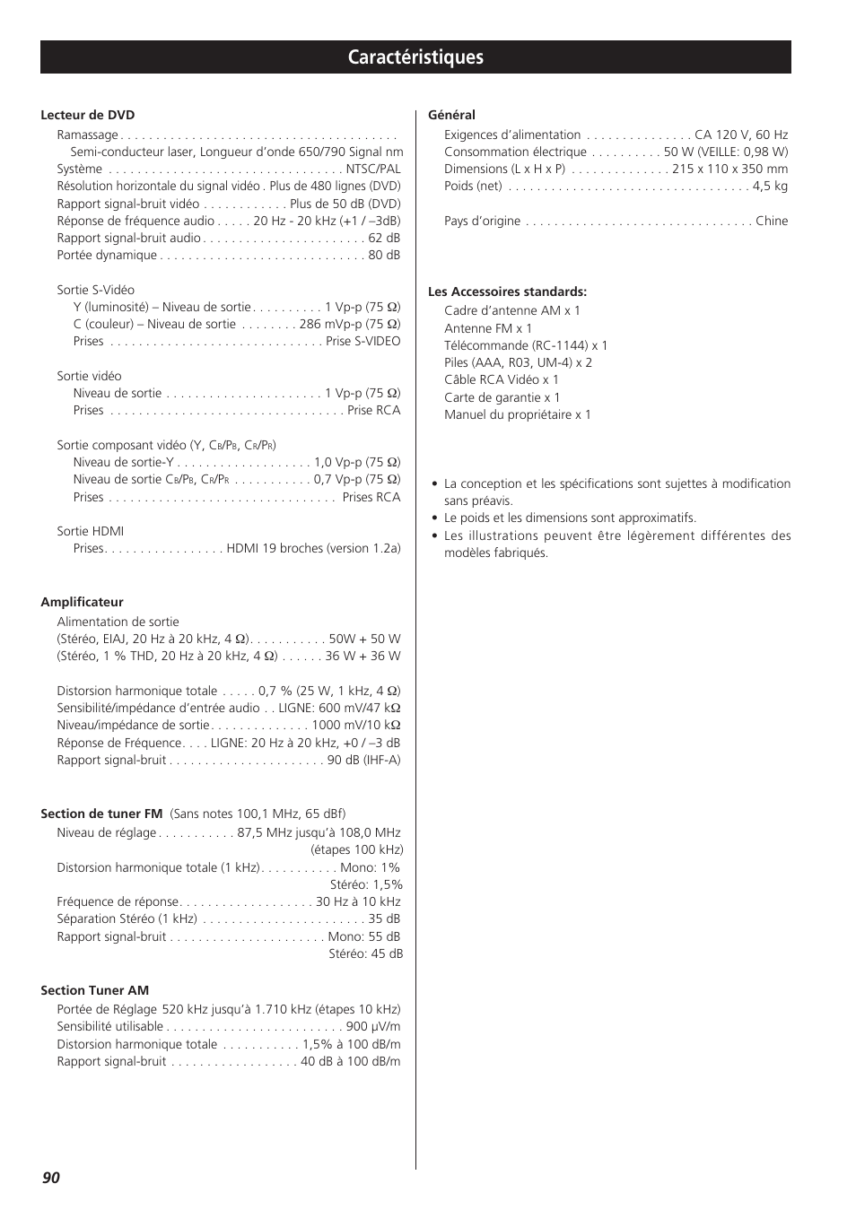 Caractéristiques | Teac DVD Receiver DR-H300 User Manual | Page 90 / 136