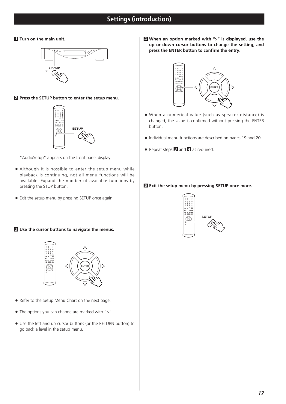 Settings, Settings (introduction) | Teac SZ-1 User Manual | Page 17 / 24