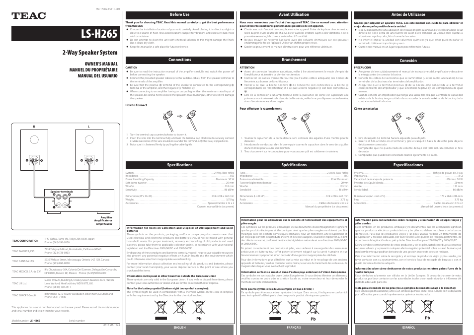 Teac LS-H265 User Manual | 2 pages