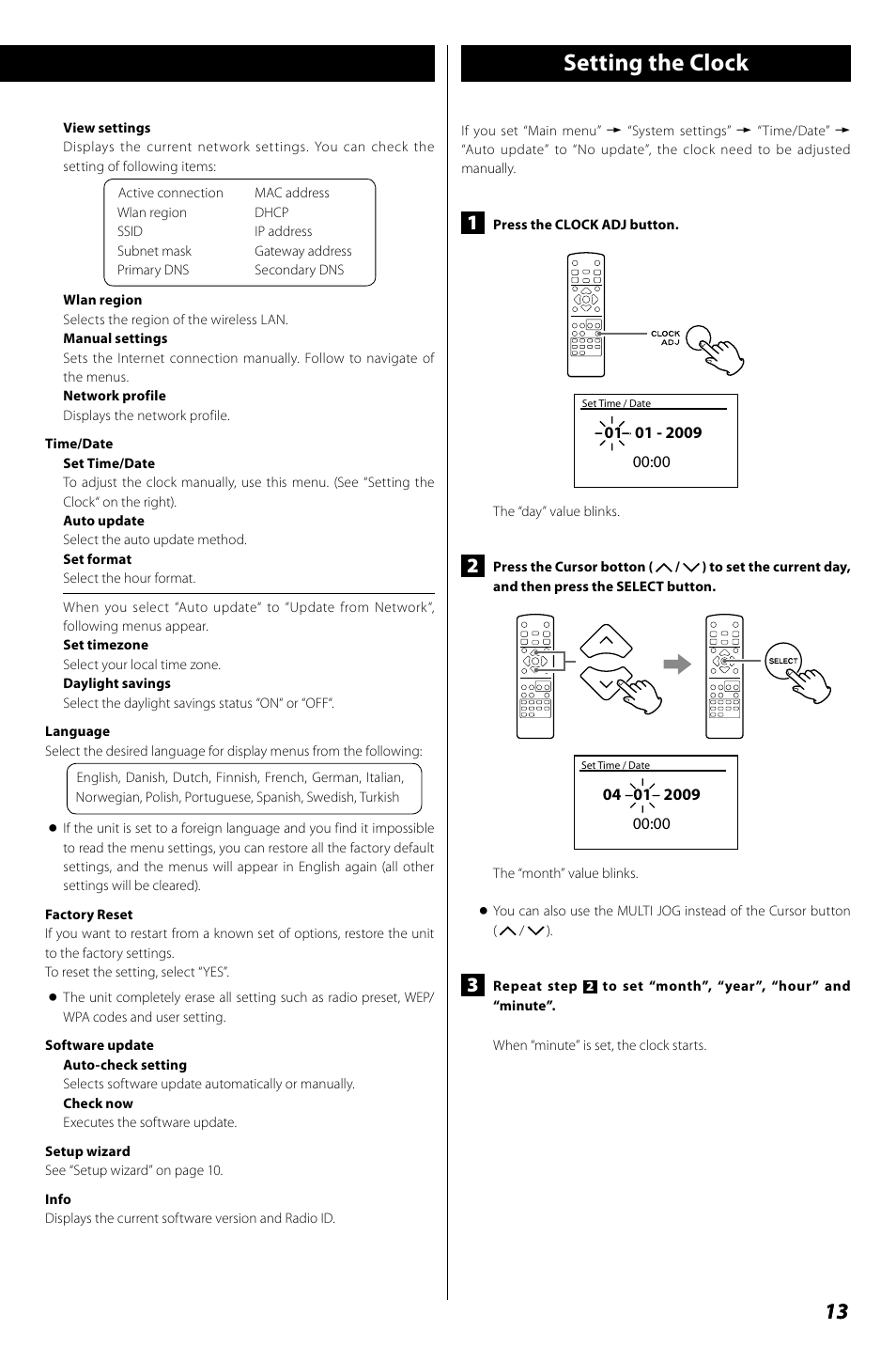 Basic operation, Setting the clock | Teac R4-INT User Manual | Page 13 / 36