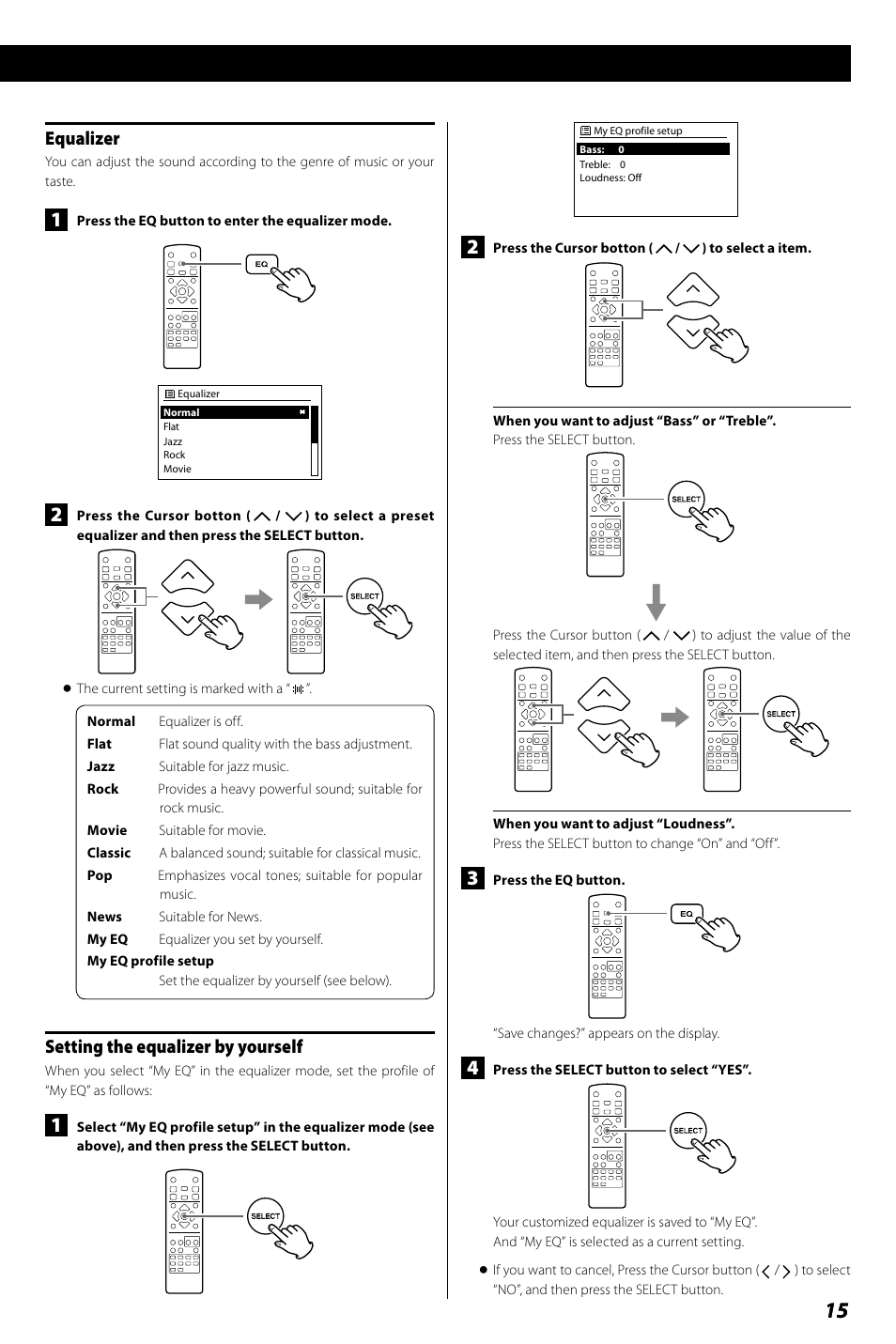 Equalizer, Setting the equalizer by yourself | Teac R4-INT User Manual | Page 15 / 36