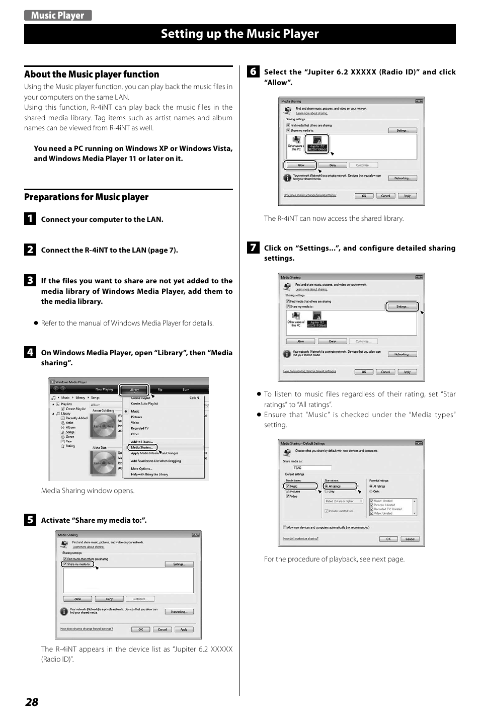 Setting up the music player | Teac R4-INT User Manual | Page 28 / 36