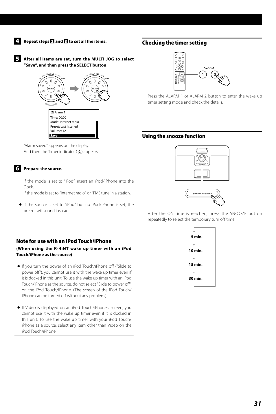 Troubleshooting, Checking the timer setting, Using the snooze function | Teac R4-INT User Manual | Page 31 / 36