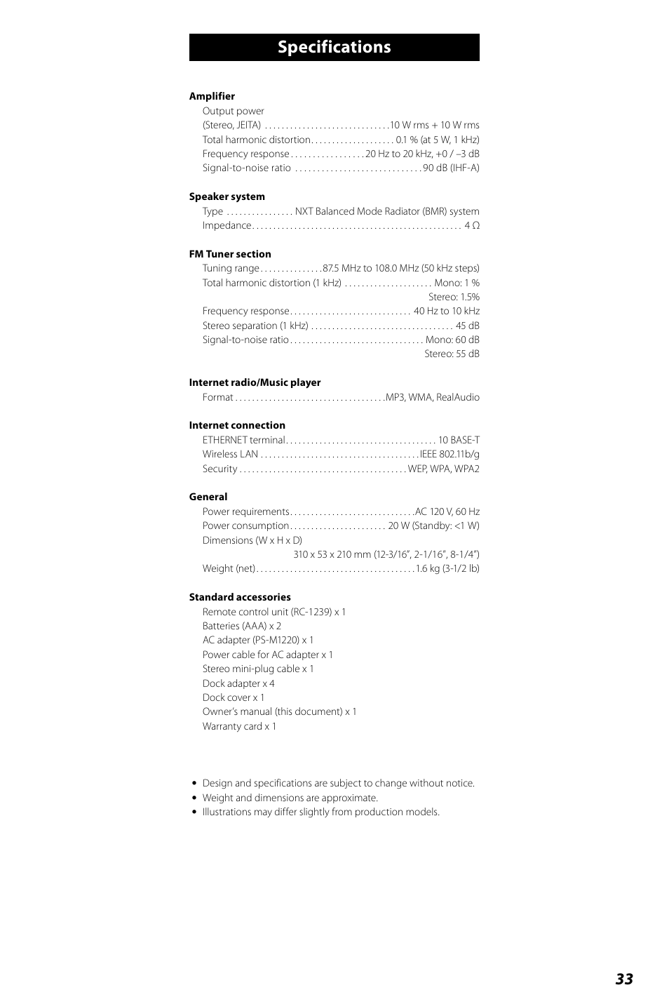 Specifications | Teac R4-INT User Manual | Page 33 / 36