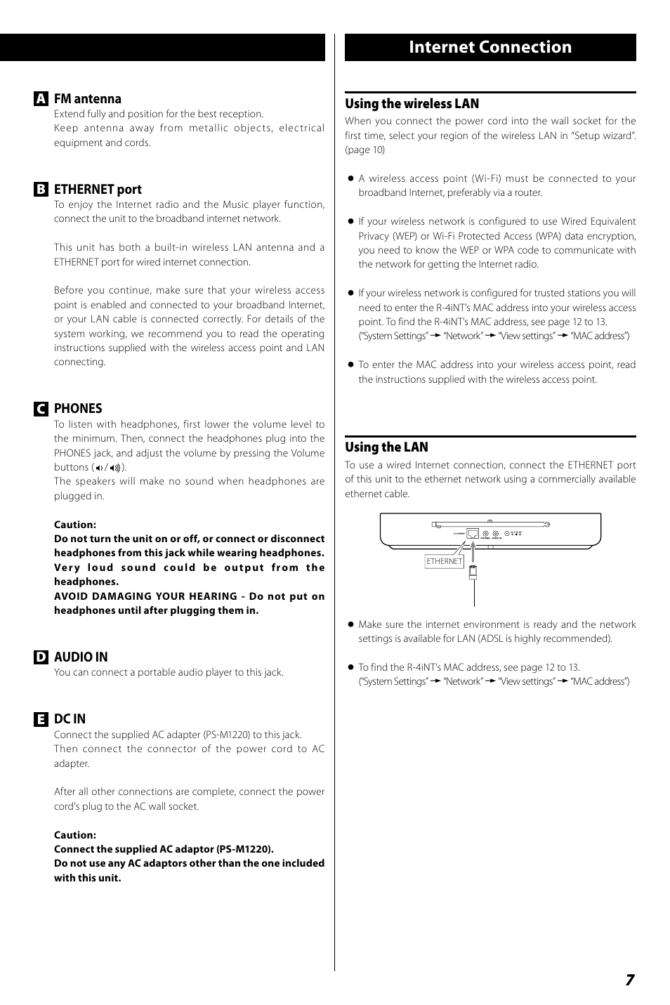 Internet connection, Identifying the parts | Teac R4-INT User Manual | Page 7 / 36