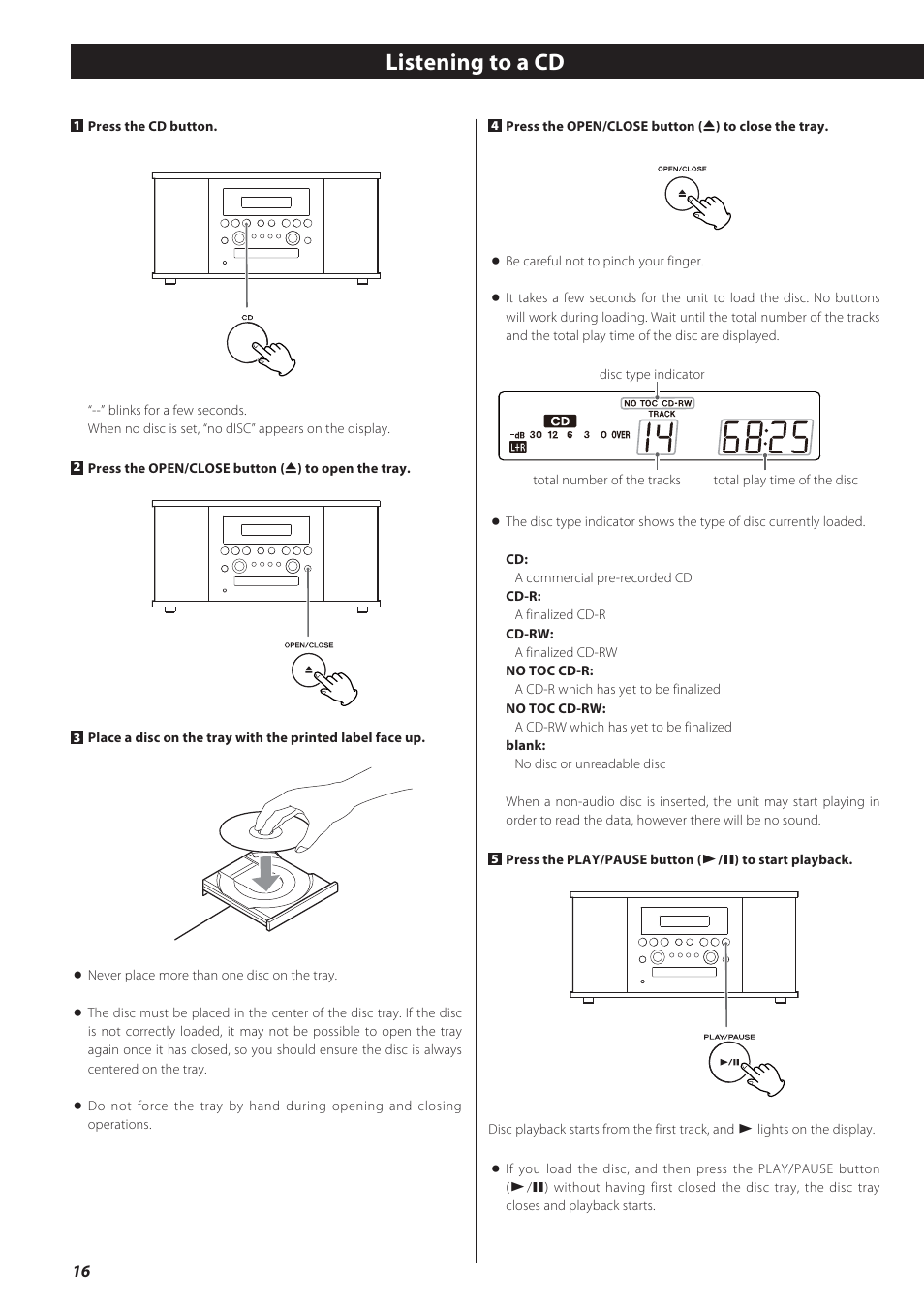 Listening to a cd4, Listening to a cd | Teac GF-550 User Manual | Page 16 / 96
