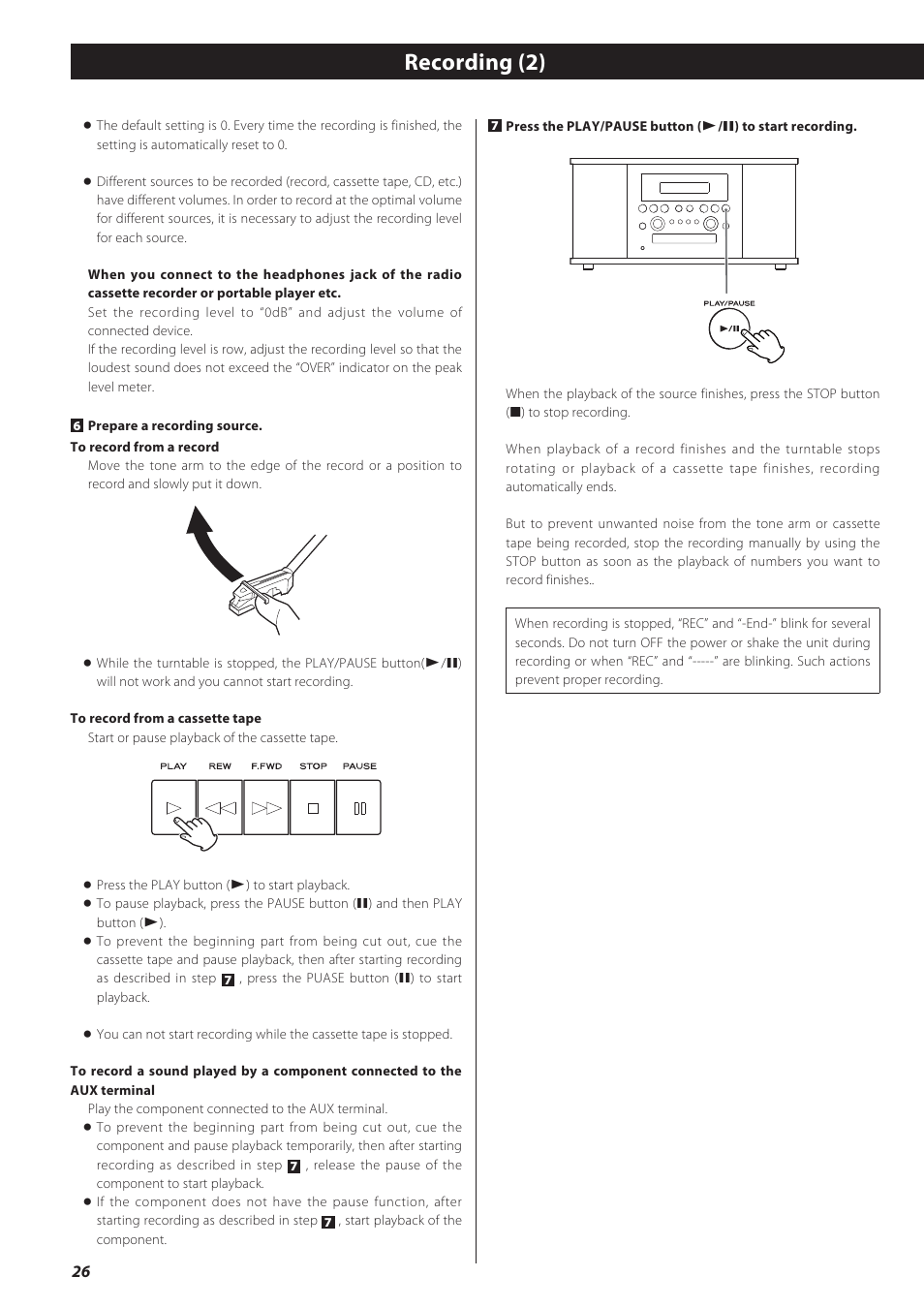 Recording (2) | Teac GF-550 User Manual | Page 26 / 96