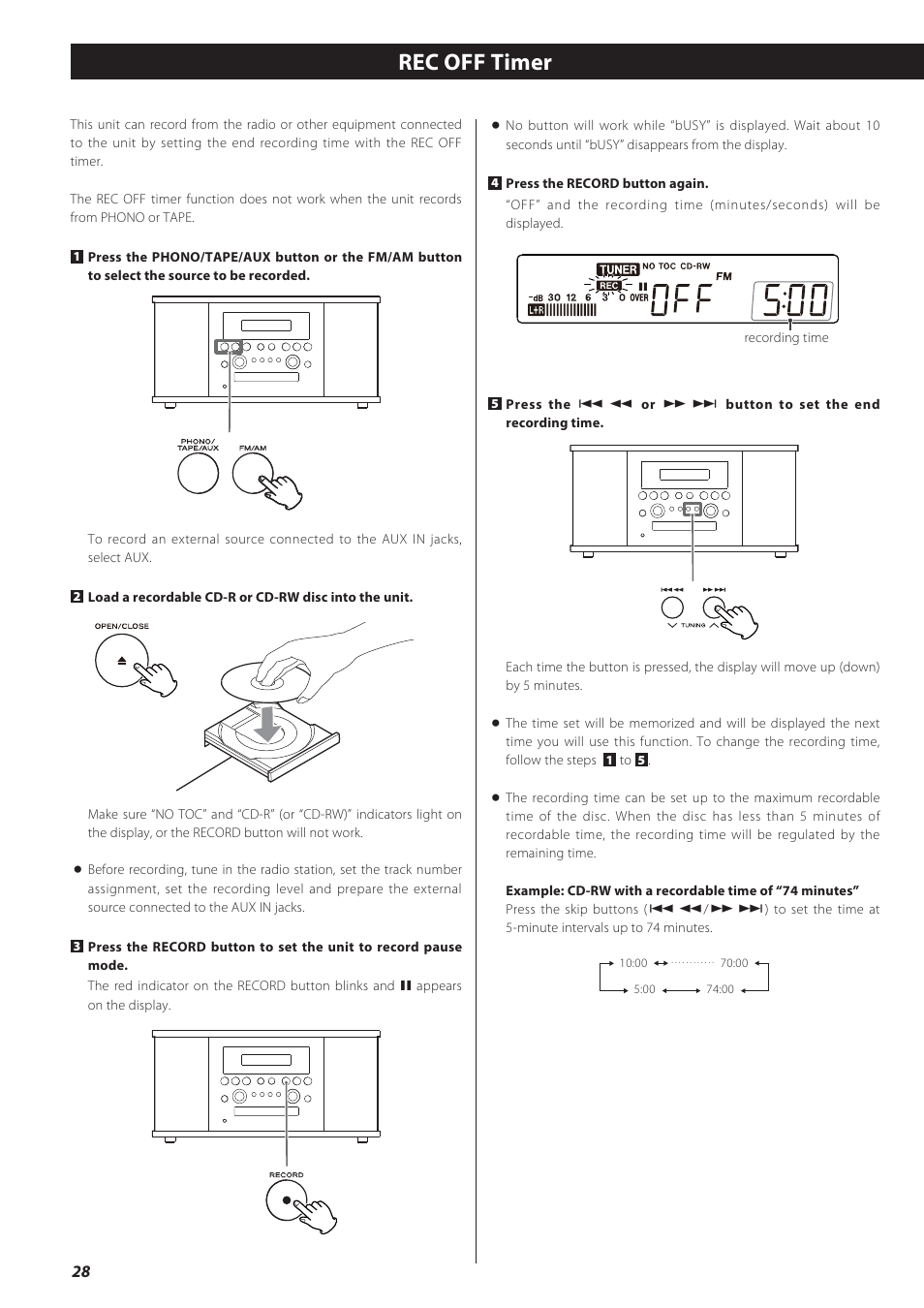 Rec off timer | Teac GF-550 User Manual | Page 28 / 96