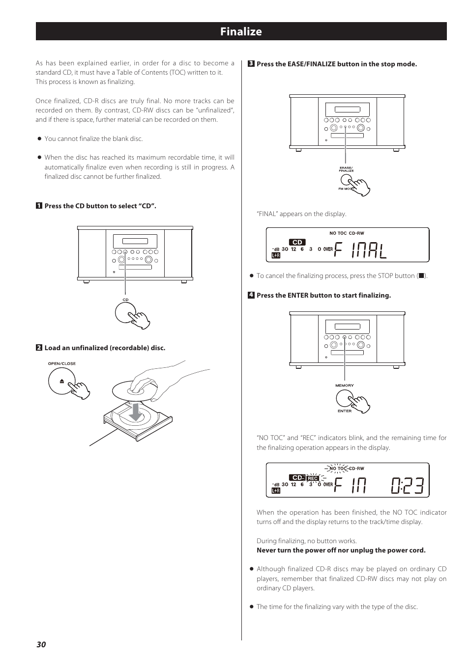 Finalize | Teac GF-550 User Manual | Page 30 / 96