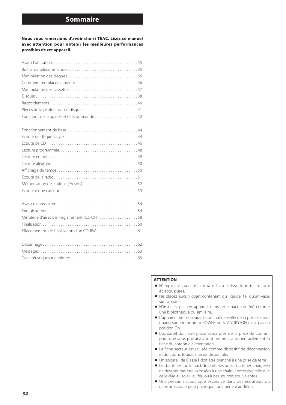 Sommaire | Teac GF-550 User Manual | Page 34 / 96