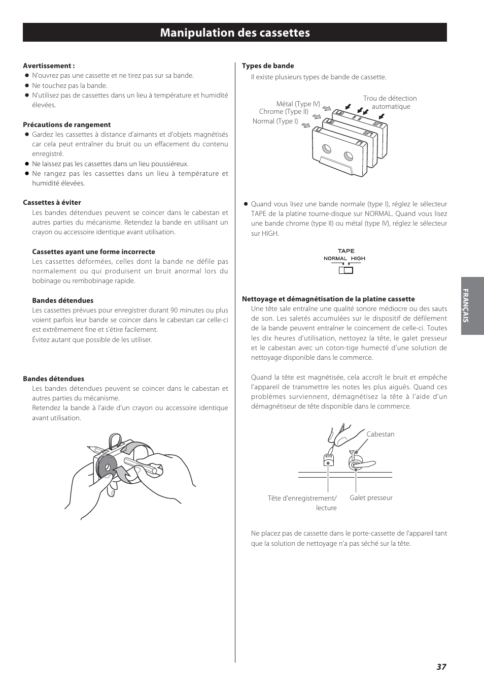 Manipulation des cassettes | Teac GF-550 User Manual | Page 37 / 96