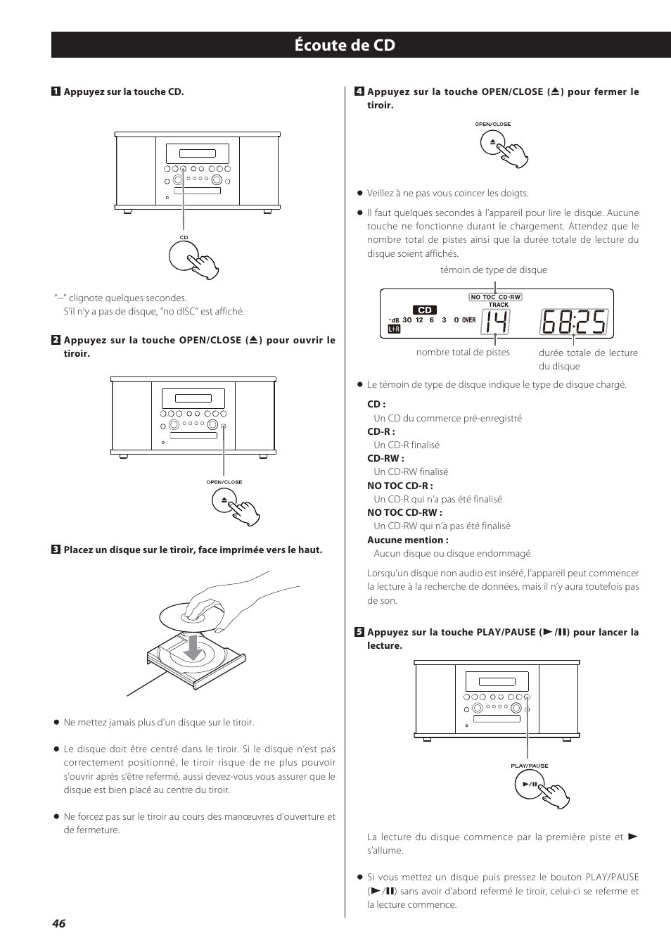 Écoute de cd | Teac GF-550 User Manual | Page 46 / 96