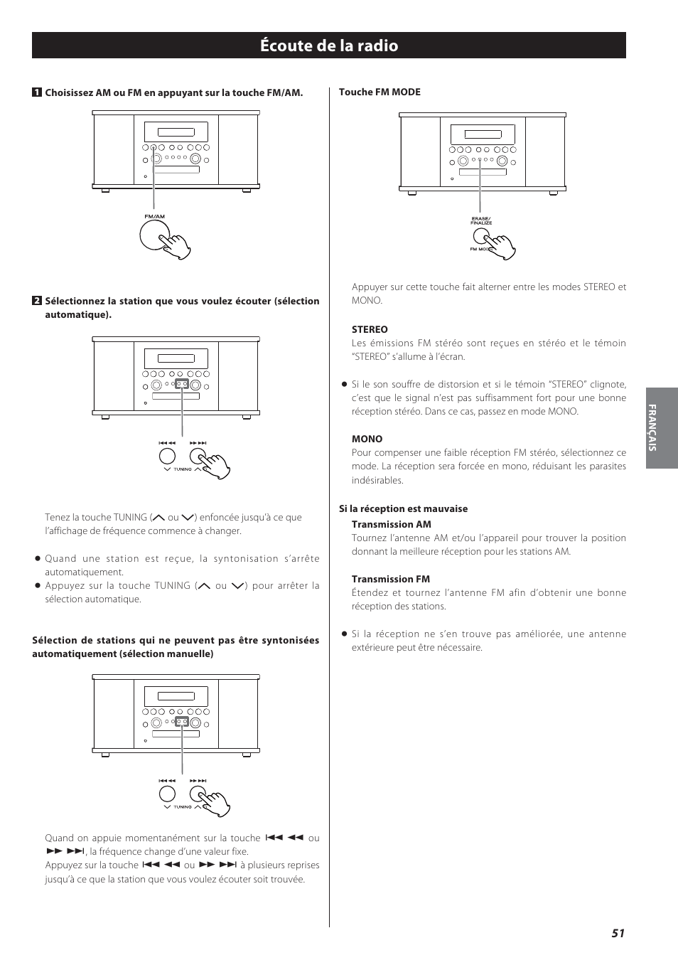 Écoute de la radio | Teac GF-550 User Manual | Page 51 / 96