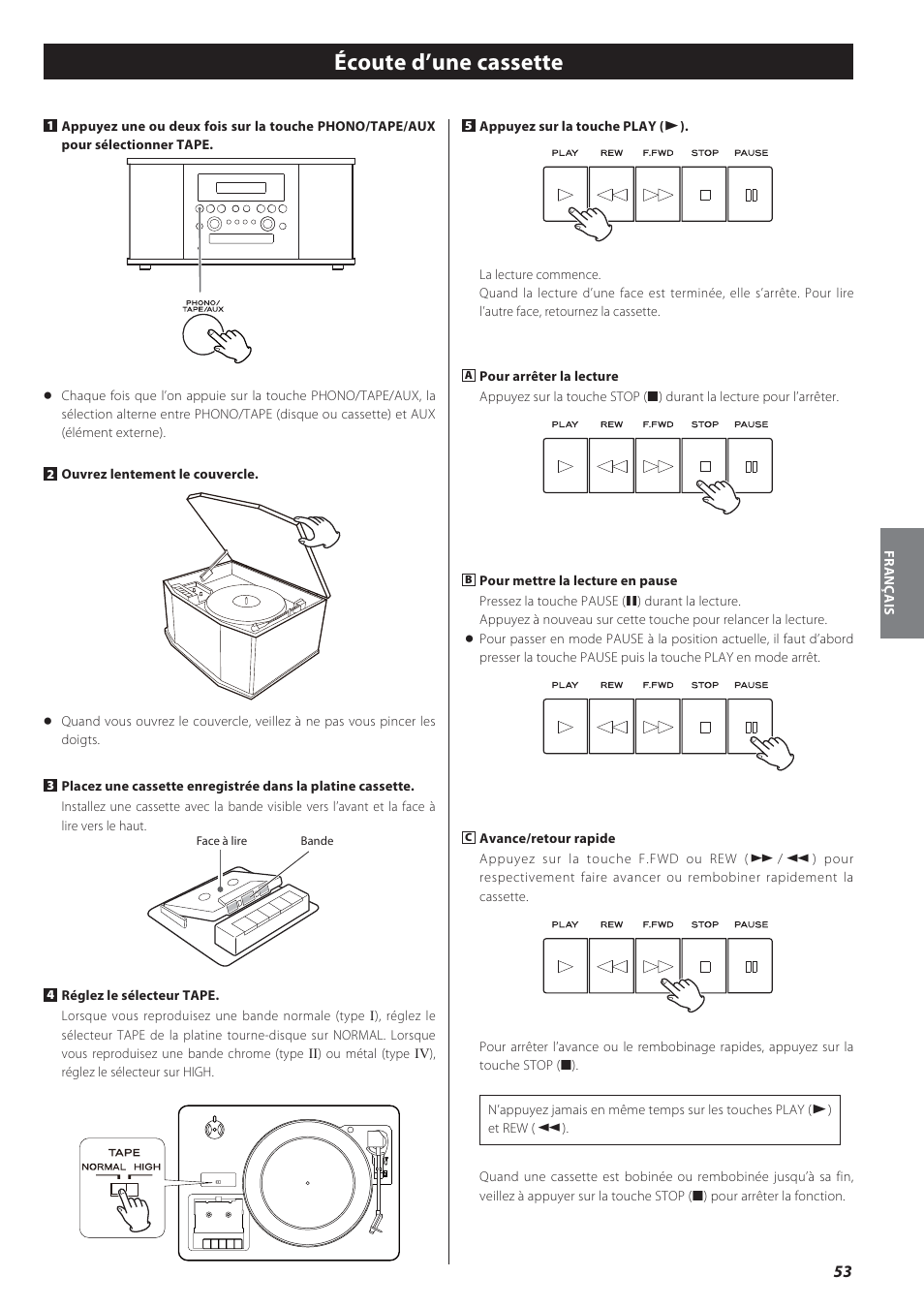 Écoute d’une cassette | Teac GF-550 User Manual | Page 53 / 96