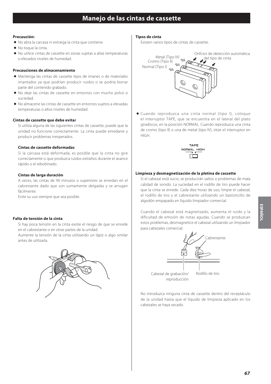 Manejo de las cintas de cassette | Teac GF-550 User Manual | Page 67 / 96